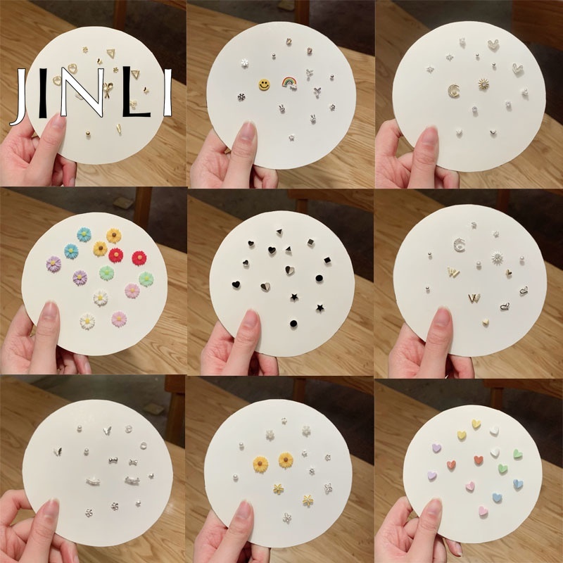 Jinli ชุดเครื่องประดับแฟชั่นสตรีต่างหูแบบติดหูรูปผีเสื้อดอกไม้ 7 คู่