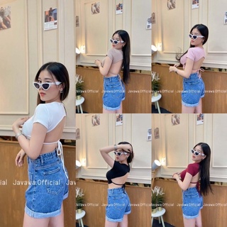🔥ขาย👚Dee  shop🔥🔥(A25)เสื้อครอปเปิดหลัง แซ่บมาก‼️  มัดเอว ด้านหลัง ผ้าเรยอน สวยใส่เที่ยวคือเกิดมากจ้า  เสื้อสายฝอ