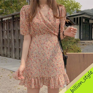 STYLE 🔥พร้อมส่ง🔥1937*ชุดเดรสลายดอกไม้ เสื้อผ้าแฟชั่นสไตล์เกาหลี ชุดเดรสแฟชั่น ผ้ายืดนิ่ม ชุดเดรสแขนสั้น ทรงหลวม
