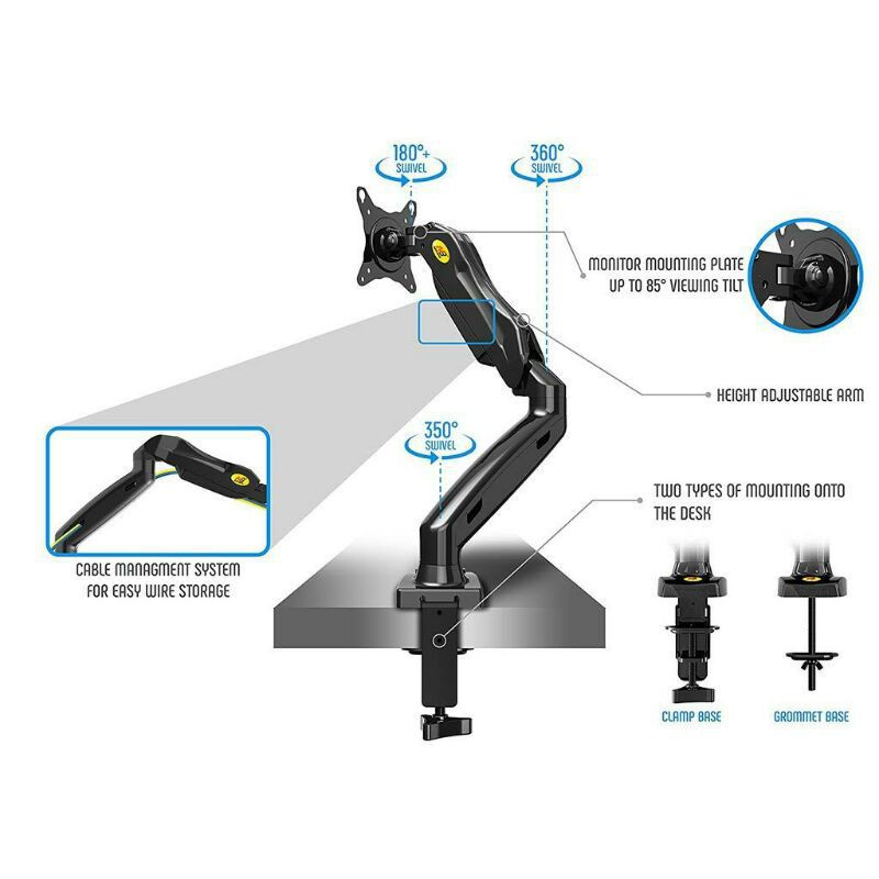 ✜【Ready Stock】 ✦NB North Bayou Monitor Desk Mount Stand Full Motion Monitor Arm with Gas Spring for 17-30'' Computer Mon