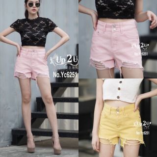 YC6251#,ยีนส์เอวสูงมี2สีS-XL#ycherry