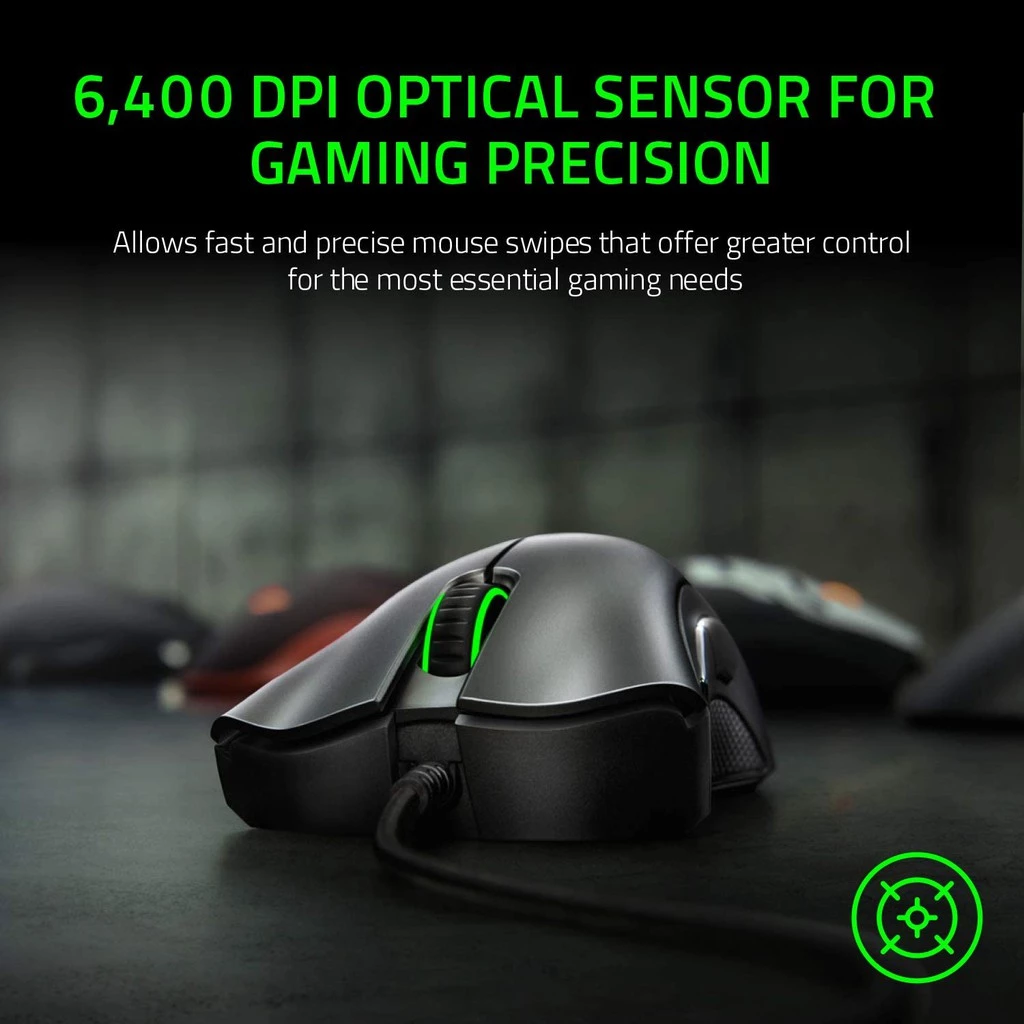 Razer DeathAdder Essential - เมาส์เกมมิ่ง เซ็นเซอร์ Optical 6,400DPI สายเมาส์ทำจากยาง thumbnail 3