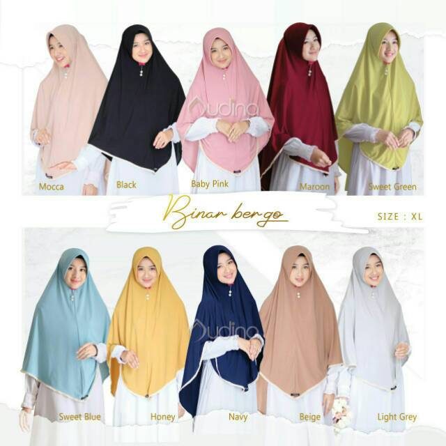 BINAR BERGO SIZE XL ORI AUDINA JILBAB INSTANT KHIMAR INSTANT SYARI PER ANTEM PLAIN LACE BEAUTIUL JER