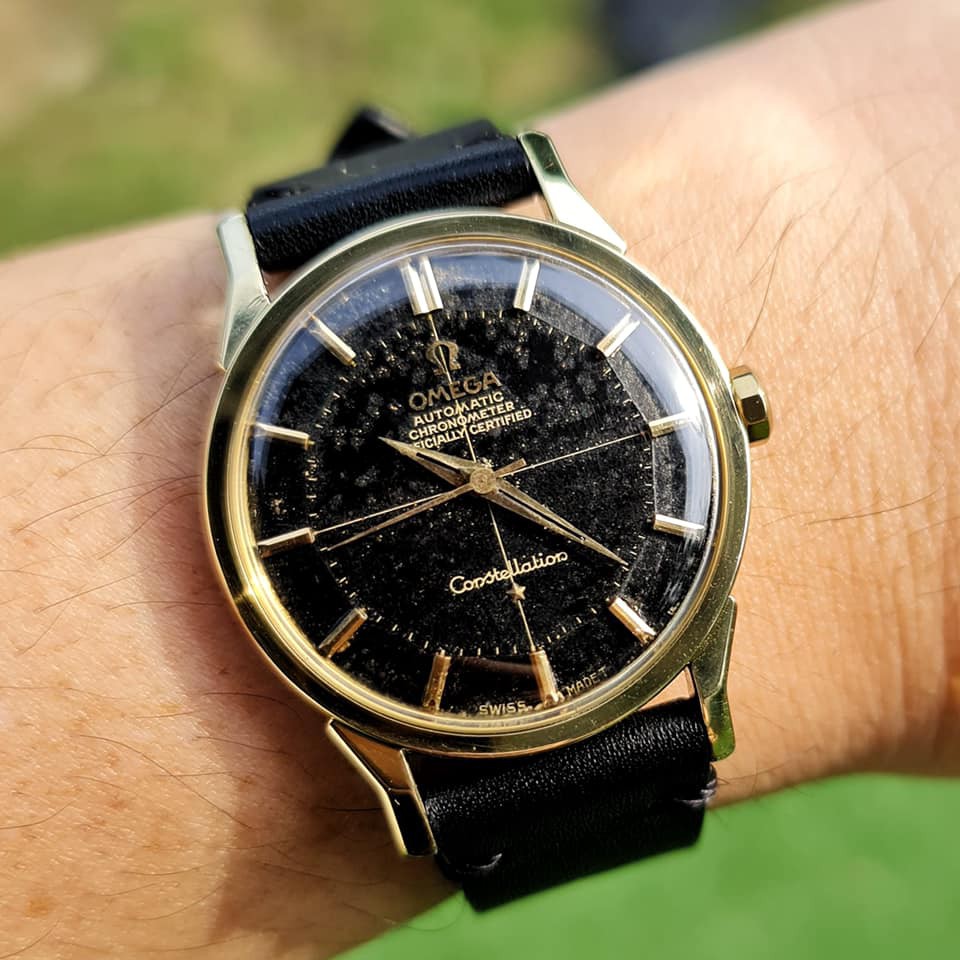Vintage Omega Constellation หอดูดาว ขาสิงห์ 12 เหลี่ยม หน้าดำ กากบาท ทองหุ้ม เดิมๆ Pie Pan Crosshair