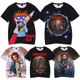 เสื้อยืดลําลอง แขนสั้น พิมพ์ลายหนังสยองขวัญ Chucky 3D แฟชั่นฤดูร้อน สไตล์ฮิปฮอป สําหรับเด็ก