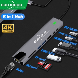 ราคาGOOJODOQ 8-in-1 ฮับอะแดปเตอร์อ่านการ์ด USB Type-C Hub 4K HDMI RJ45 USB SD/TF PD ชาร์จเร็ว สำหรับ MacBook Air Pro PC