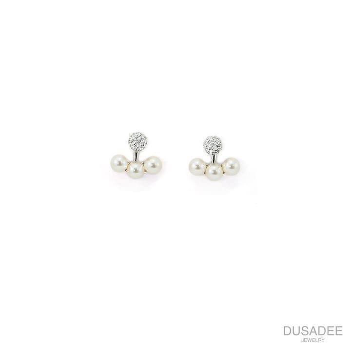 My Pearl Earrings ต่างหูเงินแท้ ชุบทองคำขาว ประดับเพชรสวิตน้ำ100 แบรนด์ Dusadee Jewelry