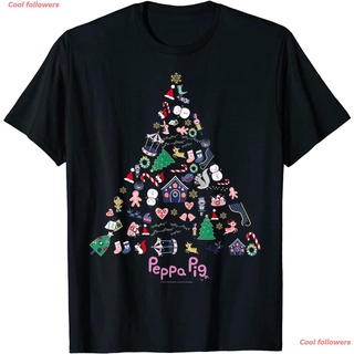 เสื้อยืดคอกลมpeppa pig Peppa Pig Christmas Tree Collage T-Shirt peppa pigเสื้อยืด เสื้อยืดลายการ์ตูน cartoon menS-5XL