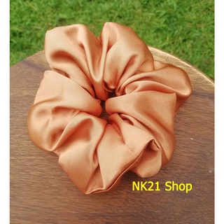 NK21 โดนัทรัดผม หนังยางรัดผม ผ้าซาติน สีน้ำตาลทองแดง Satin Scrunchies, ฺฺBronze color,Hair accessories, Scrunchy