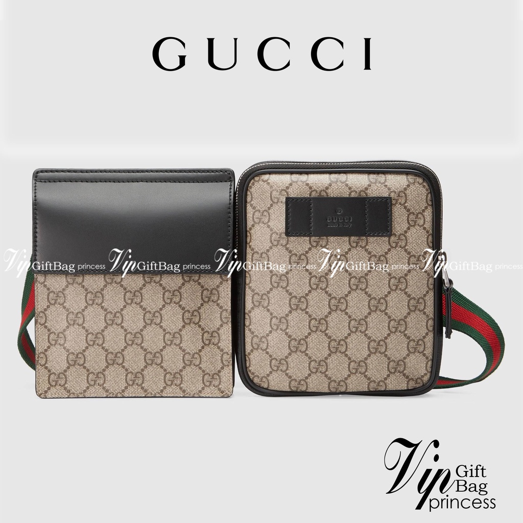 หนังแท้ Gucci GG Supreme belt bag - Neutrals A two-pouch belt bag in GG Supreme canvas with black leather trims