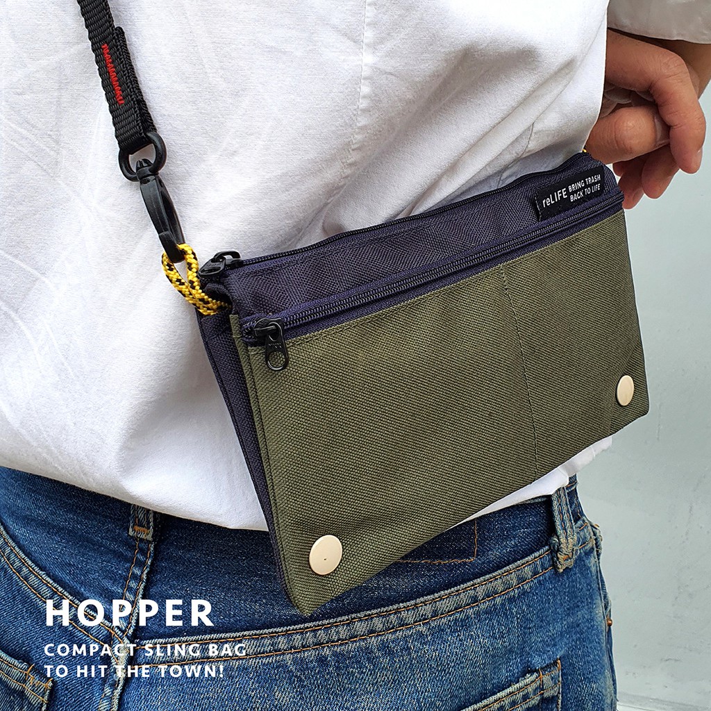Hopper relife charcoal navy sling bag กระเป๋าสะพายข้างรุ่นฮอปเปอร์ / กระเป๋าสตางค์