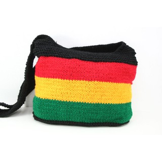 สินค้าราสต้า Bag Shoulder Knitted Green Yellow Red Black Zip กระเป๋าสะพายโครเชต์ราสต้า เขียว เหลือง แดง 12X14 นิ้ว