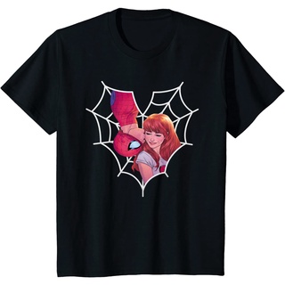 เสื้อยืด ผ้าฝ้ายแท้ ระบายอากาศได้ดี พิมพ์ลาย Marvel Spider-Man and Mary Jane Kiss Heart คุณภาพสูง สําหรับผู้ชาย