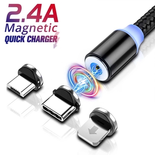 3 In 1 Fast Charging Magnetic สายชาร์จ USB/Type C/iPhone IOS/Android Micro 360º+180º Rotation Cord สายข้อมูลสายชาร์จข้อมูล