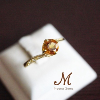 Meena Gems แหวนพลอยแท้ซิทริน ตัวเรือนเงินแท้925ชุบทอง แหวนพลอยแท้เสริมดวง พลอยประจำวัน