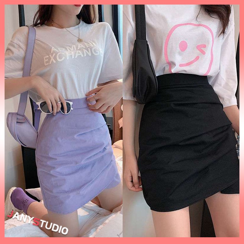 กระโปรงทรงเอสีพื้น กระโปรงสั้นเอวสูง