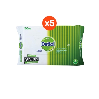 Dettol(เดทตอล) ผ้าเช็ดทำความสะอาดผิวแบบเปียก แอนตี้แบคทีเรีย จำนวน 50 แผ่น (5 ชิ้น)