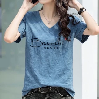 รุ่น-161เสื้อยืดผ้าฝ้ายแขนสั้นคอวีลายสกรีนตรงปกมาใหม่ ผู้หญิฤดูร้อน สไตล์เกาหลี ผ้านุ่มสวมใส่สบาย พร้อมส่ง