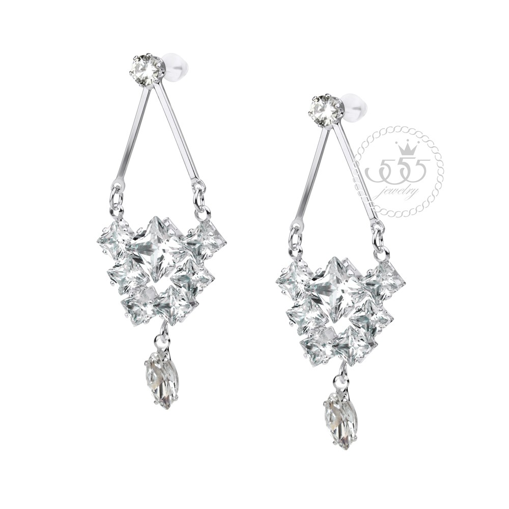 555jewelry ต่างหูระย้าแฟชั่น ดีไซน์เรียบหรู ตกแต่งด้วยเพชร CZ รุ่น MNC-BER153 - ต่างหูสวยๆ ต่างหูแฟช