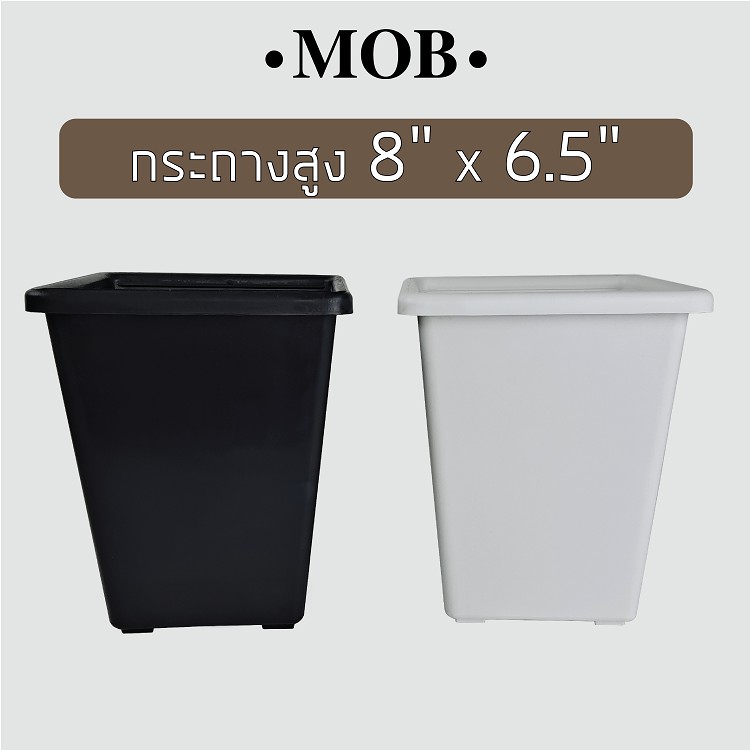 กระถางสี่เหลี่ยมสูง สูง 8 นิ้ว x 6.5 นิ้ว สี่เหลี่ยมทรงสูง หนา ร้าน MOB