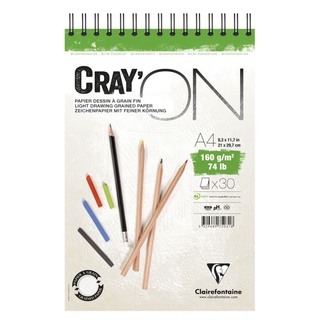 Clairefontaine กระดาษวาดเขียนสองหน้า ผิวกึ่งหยาบและเรียบ 160 แกรม A4 สันห่วง CrayON A4 wirebound pad 30sh 160g 975031C