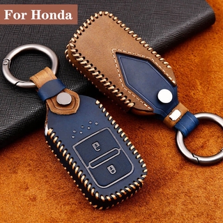 For Honda FIt Jazz CRV BRV HRV Mobilio 2 Button Genuine Leather Car Key Case Smart Remote Cover Keychain