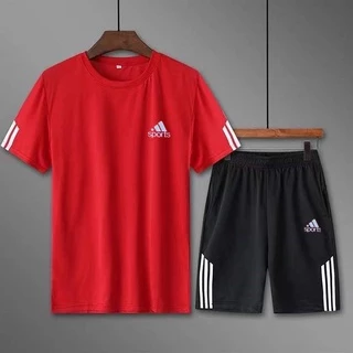 【เสื้อ+กางเกงขาสั้น】ชุดกีฬาผู้ชายสบาย ๆ กลางแจ้งแห้งเร็วระบายอากาศแขนสั้นเสื้อยืดคอกลมไซส์ใหญ่วิ่งออกกำลังกาย