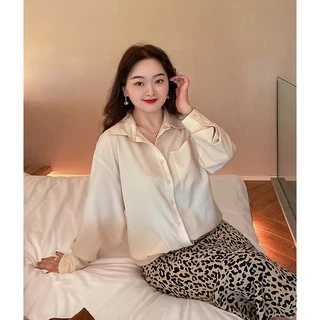 2ชิ้นลด50% (3015) เสื้อเชิ้ตแขนยาว ทรงเบสิคใส่เดี่ยวๆหรือใส่คลุมก็ได้ลุคโคเรียเวอร์เสื้อผ้าสาวอวบอ้วน พลัสไซส์