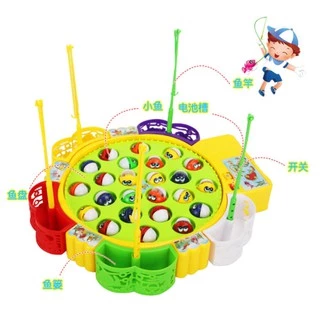 doti เกมส์ตกปลา มีเสียงเพลง หมุนได้ ชุดเกมส์ตกปลาพร้อมเบ็ด ของเล่นตกปลา