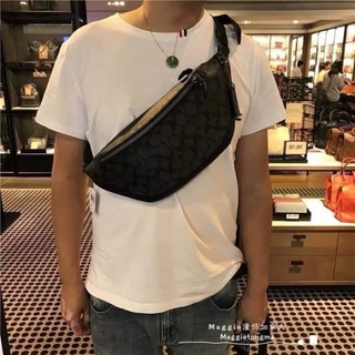 coach 78777 กระเป๋าสะพายข้าง ผู้ชาย กระเป๋าหน้าอก หนังแท้ คลาสสิก classic chest bag men Waist Bag Shoulder Bag