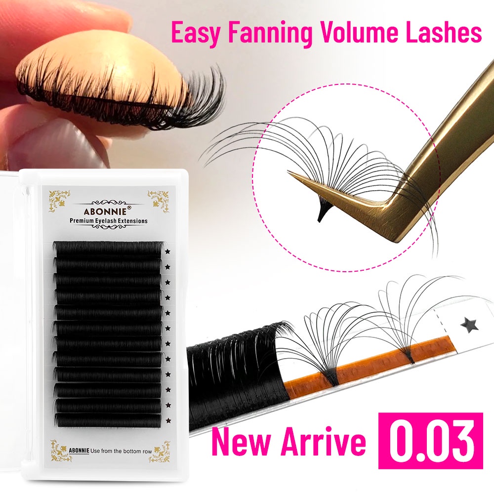 ABONIE 0.03 Easy Fannning Lashes Extensions พัดลมอัตโนมัติ Mega Volume Eyelashes Cashmere Lashes