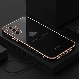 สําหรับ Huawei Nova Y70 Y90 Y60 Y61 ใบเมเปิ้ล สไตล์ เคส ออกแบบ สี่เหลี่ยม ชุบนิ่ม เคส
