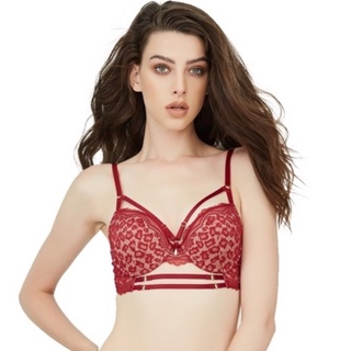 Kyra Janine Demi Bra Red ยกทรงเต้าโมลทรง3/4 คัพ ตกแต่งผ้าลูกไม้