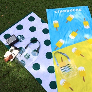 ผ้าห่ม ผ้าปูนั่ง ผ้าเช็ดตัว Starbucks Beach Towel with Tote Bag พร้อมกระเป๋าใส ของแท้ 💯%