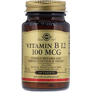 Free Shipping +++ Solgar, Vitamin B12, 100 mcg, 100 Tablets