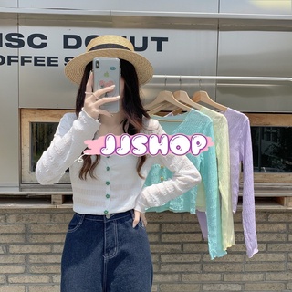 JJ Shop​💜​พร้อมส่ง  เสื้อแขนยาวไหมพรม คอวี กระดุมด้านหน้า ซีทรูเบาๆ น่ารักๆ "1880" -C