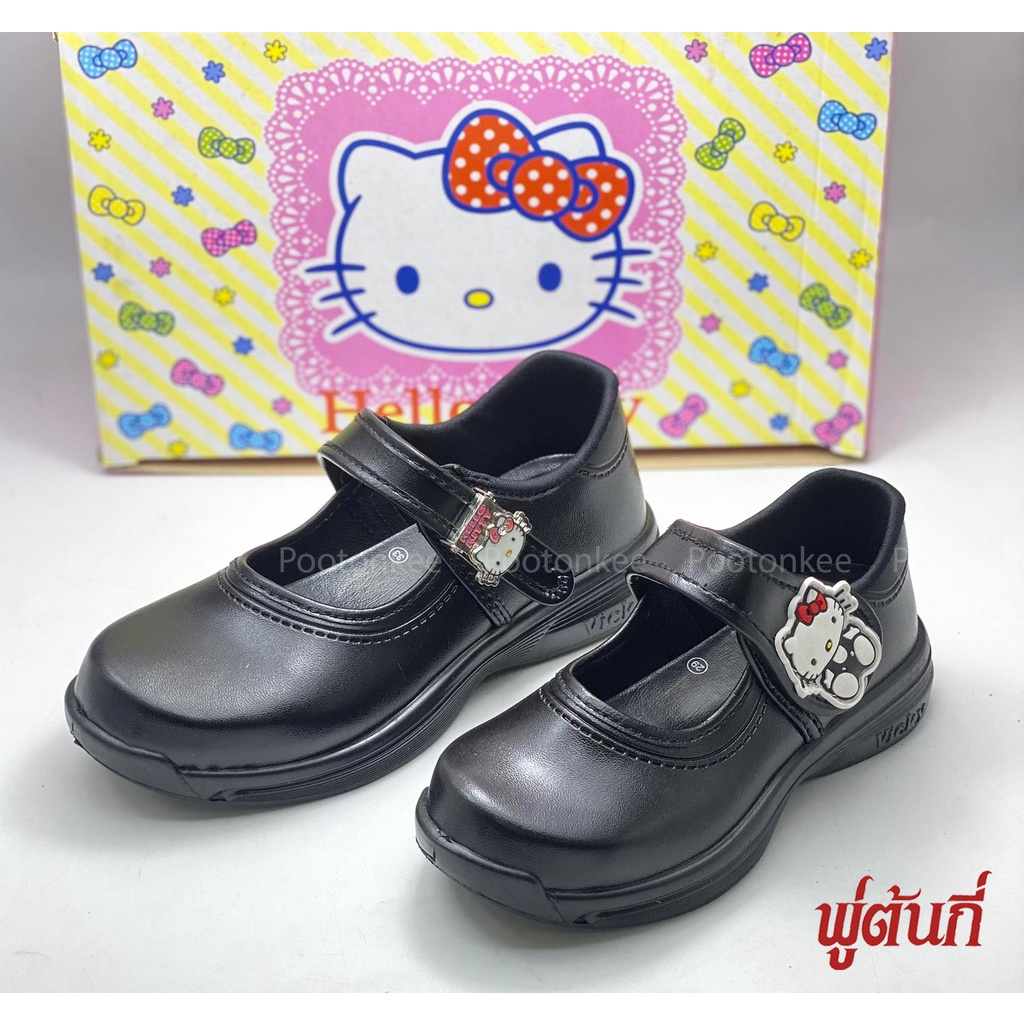 Hello Kitty รองเท้านักเรียนหญิง แบบตัวล็อค ตีนตุ๊กแก KT447 ลิขสิทธิ์แท้จากญี่ปุ่น Size 29-46 พร้อมส่ง