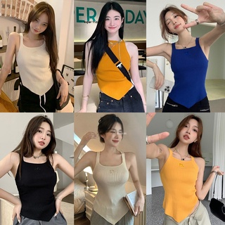 เสื้อสายเดี่ยว ผ้าถัก เข้ารูป ปักลาย สีพื้น อเนกประสงค์ สไตล์เกาหลี สําหรับผู้หญิง