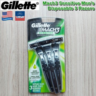 Gillette® Mach3 Sensitive Mens Disposable 3 Razors ยิลเลตต์ มัคทรี  มีดโกน สำหรับผิวแพ้ง่าย