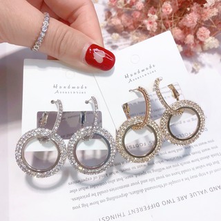 ต่างหูเจาะ ห่วงล้อมเพชร งานเงิน S925 (พร้อมส่ง)