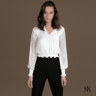 KK ONLINE Poet Blouse เสื้อเบลาซ์แขนยาวสีขาวผ้าโปร่งดีเทลเชือกผูกด้านหน้า