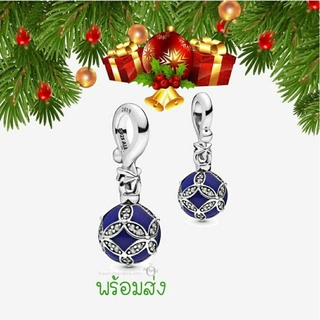 Pandora silver hanging ติ้งกลมโอนาเม้นท์น้ำเงิน คริสมาสต์