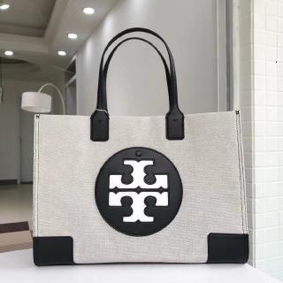 tory burch กระเป๋าช็อปปิ้ง ผ้าใบ สีดํา