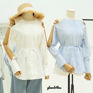เสื้อแขนยาว ช่วงแขนเป็นช่องๆคาดเส้น