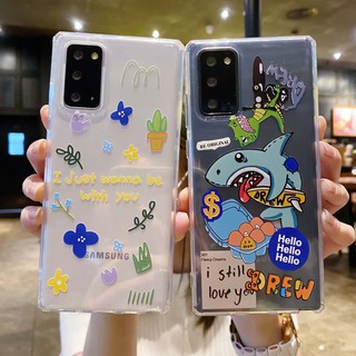 แฟชั่น ฉลาม ดอกไม้สด กระบองเพชร ฤดูร้อน โปร่งใส เคส Samsung Galaxy note8 note9 note10 plus lite note20 ultra s10 + s10 plus s10 lite s20 plus fe s20fe s20 ultra s21 plus s21 ultra case tpu ซิลิก้าเจล เปลือกนิ่ม