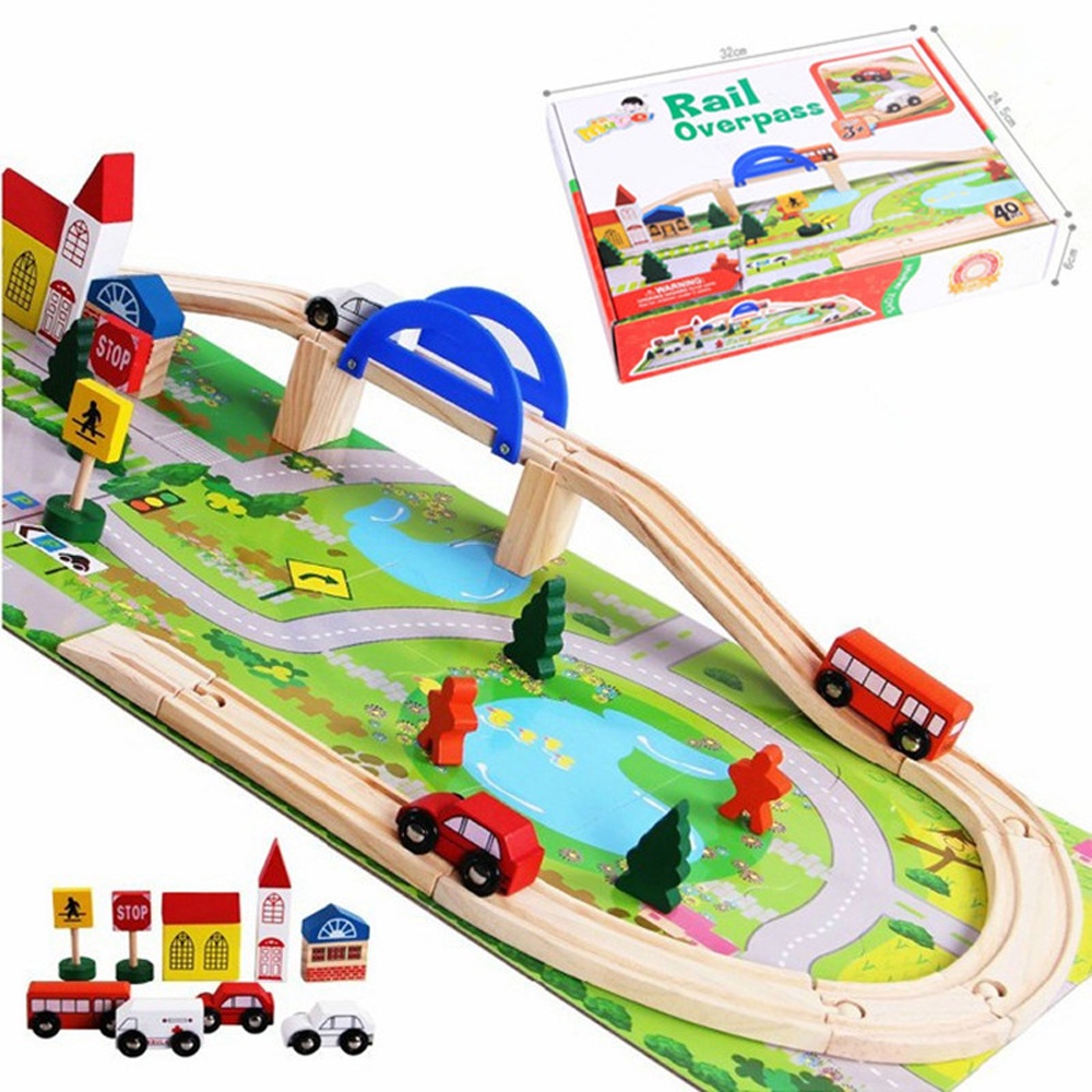 รถไฟไม้เสริมพัฒนาการน่ารักรถเล่นไม้ชุดต่อรางรถไฟไม้40Pcsชุดต่องรางรถไฟ