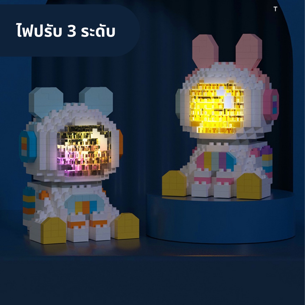 ตัวต่อนักบินอวกาศ นักบินอวกาศนั่งบนพระจันทร์ มีไฟ เลโก้นาโน ตัวต่อdiy - รูปที่ 3