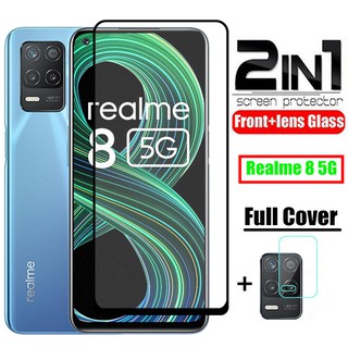 2 in 1 Tempered Glass Screen Protector ฟิล์มกระจกนิรภัยกันรอยสำหรับห Realme 8 5G Realme8 4G Camera Lens Screen Protector Film ฟิล์มกันรอยเลนส์ฟิล์มกันรอยเลนส์กล้องสําหรับ Realme8 5G