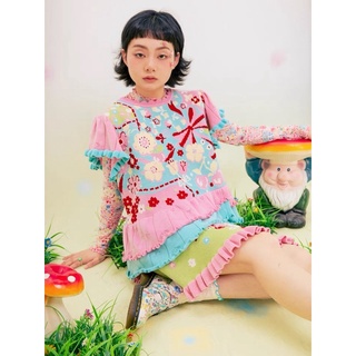 Lutra Jump 「Paradise Lost 」Floral Knitted Colorful Cotton Vest เสื้อถัก เสื้อไหมพรม เสื้อแขนกุด สไตล์ญี่ปุ่น kawaii