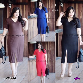 (8714) Dress #BigSize เดรสคอวีผ่าหน้า